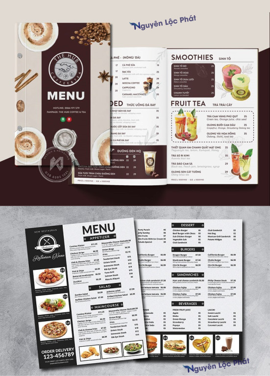 in menu thực đơn quán cafe ,quán ăn và quán nước đẹp giá rẻ